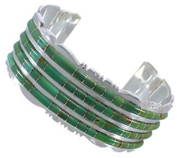 Southwest Sterling Silver Turquoise Inlay Sturdy Cuff Bracelet EX28735